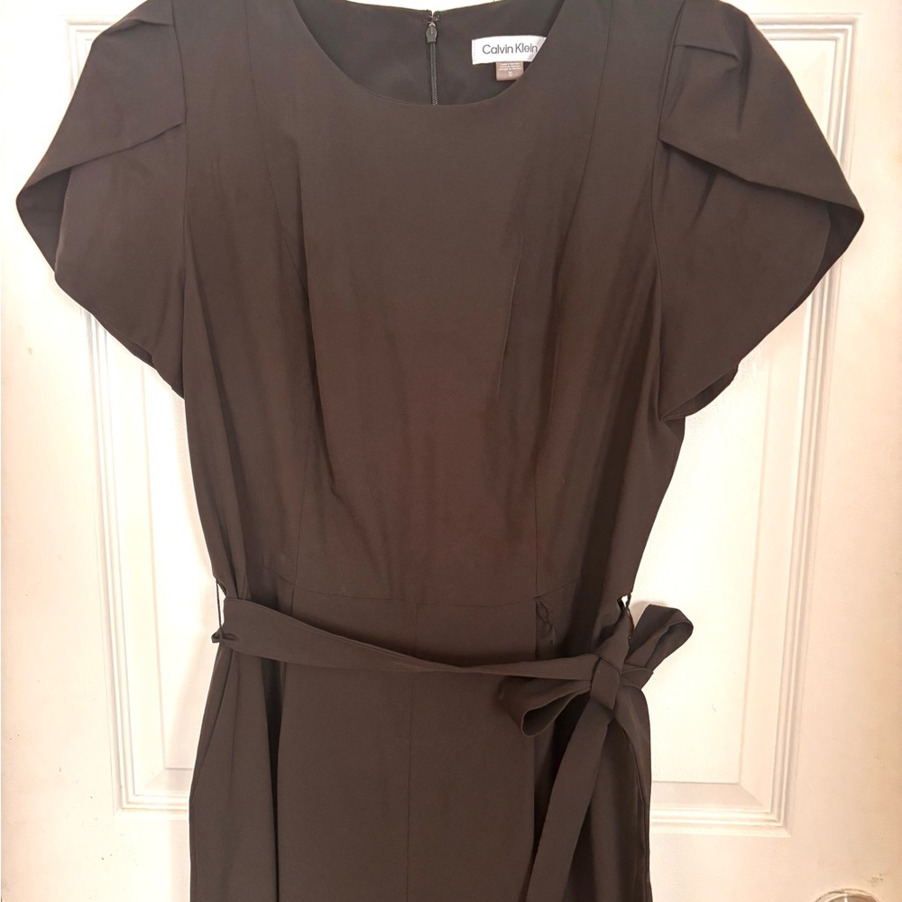 Calvin Klein Tulip-Sleeve Black Jumpsuit with Tie